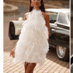 White Feather Mini Dress